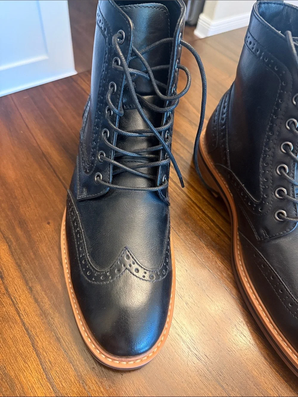 Club Room Black Leather Brogue Chukka Boots with Tan Welt